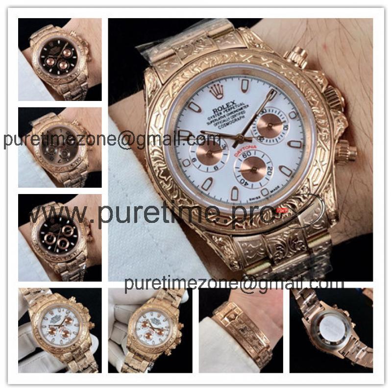 Replica Cosmograph Daytona A21J Automatic  Mens Watch White Dial Vintage Engraving Bracelet Rose Gold E E168