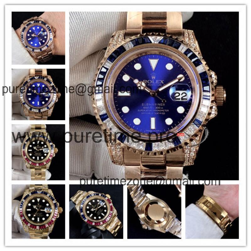 Replica Submariner Japan Miyota 8215 Automatic  Mens Watch   Blue Dial Oyster Bracelet Rose Gold E173