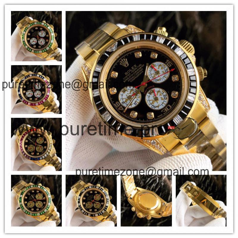 Replica Cosmograph Daytona A21J Automatic Mens Watch Black Dial Oyster Bracelet Yellow  Gold A E175