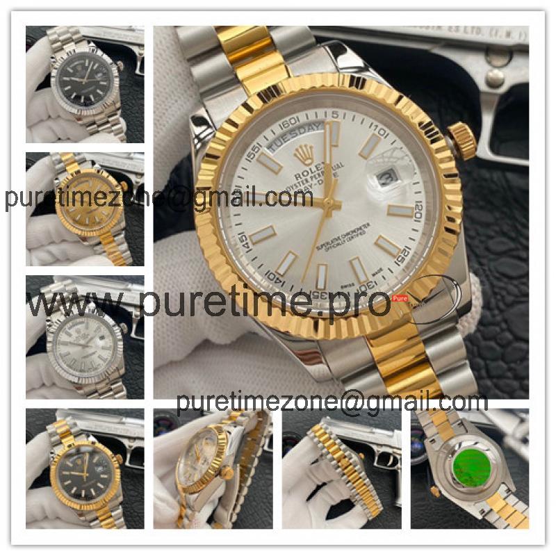 Replica Day-Date A21j Automatic Movement Mens Watch White Dial  Oyster Bracelet Two Tone Yellow Gold E184