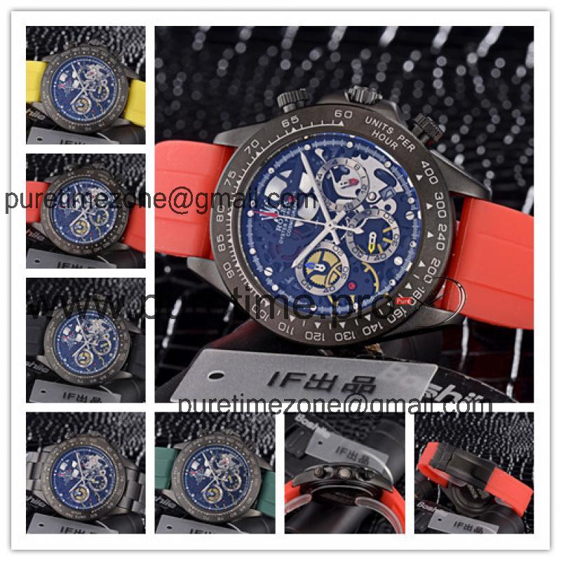 Replica Cosmograph Daytona Japan Quartz Chronograph Mens Watch  skeleton Dial Rubber Strap A E186