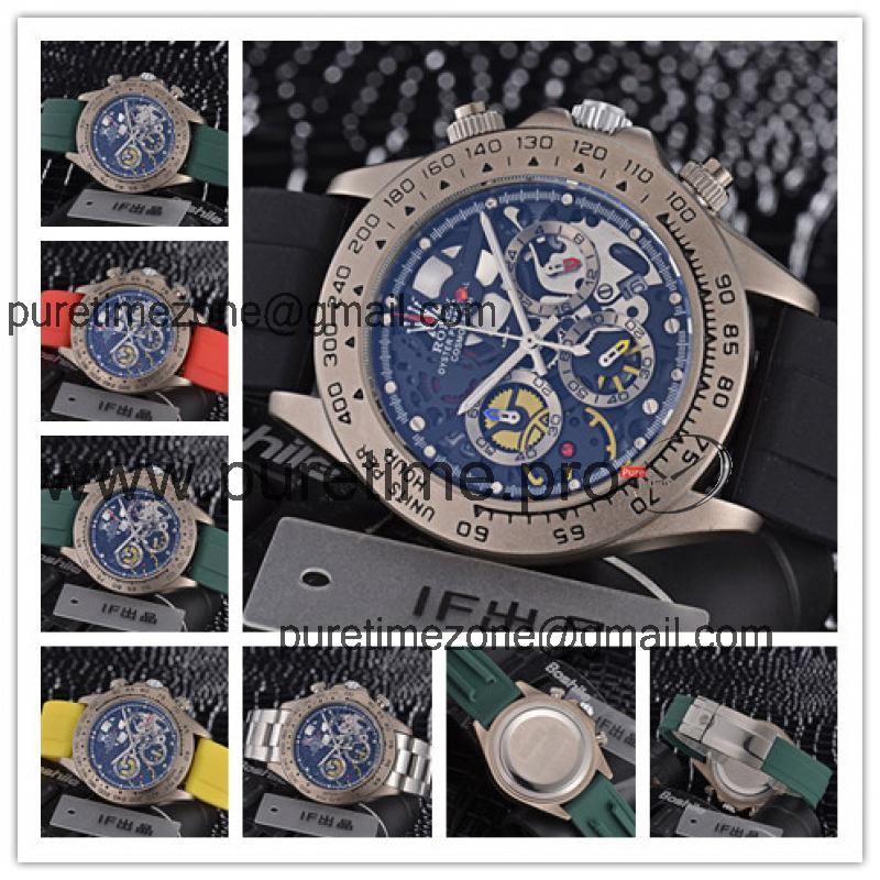 Replica Cosmograph Daytona Japan Quartz Chronograph Mens Watch  skeleton Dial Rubber Strap B E186