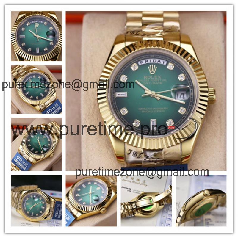 Replica Day-Date Japan Miyota 8215 Automatic Mens Watch Green Dial Oyster Bracelet Yellow Gold​ A E190