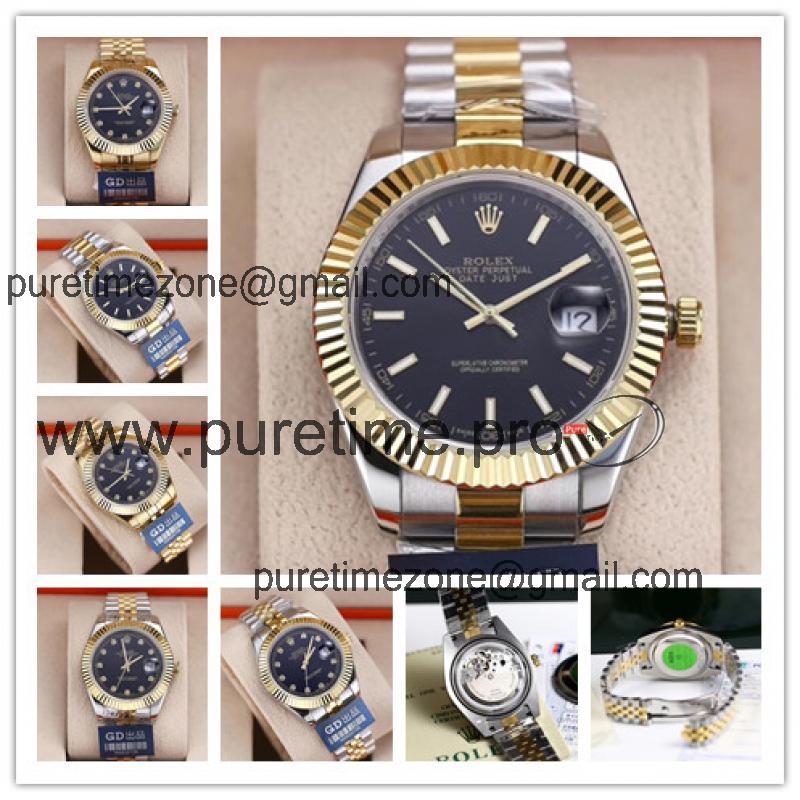 Replica Datejust Japan Miyota 8215 Automatic  Mens Watch Black Dial Oyster Bracelet Two Tone Yellow Gold B E190