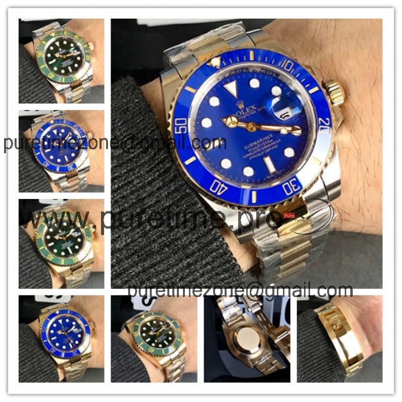 Replica Submariner A21J Automatic Mens Watch Blue Dial Oyster Bracelet Two Tone Yellow Gold E203