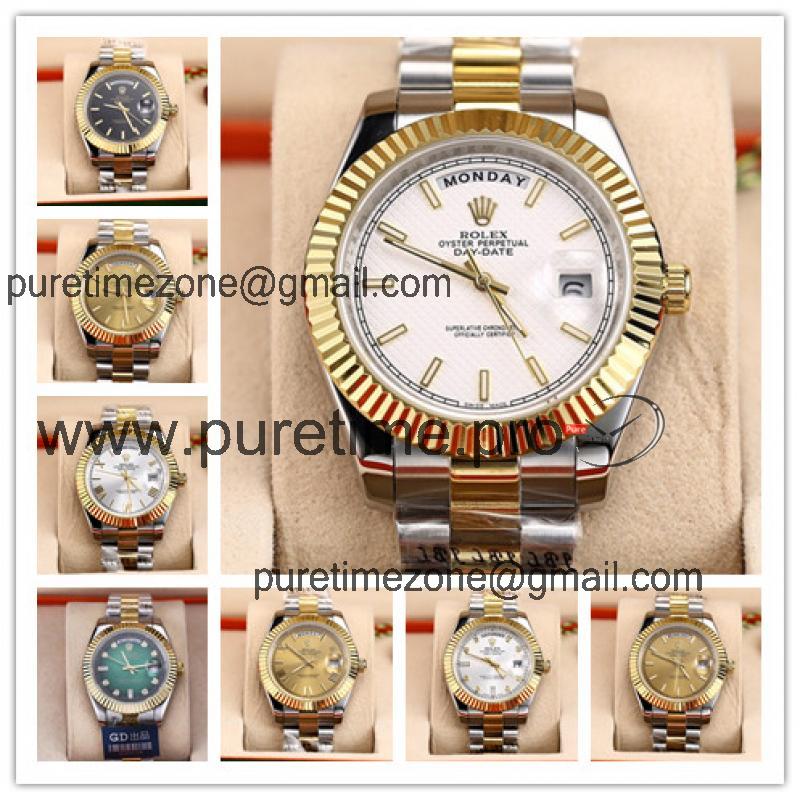 Replica  Day-Date  Miyota 8285 Automatic  Mens Watch  White Dial Oyster Bracelet Two Tone Yellow Gold C E206