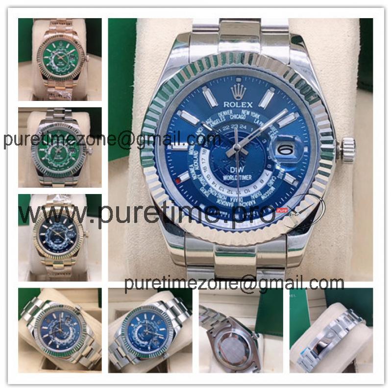 Replica SKY-DWELLER A21J Automatic Movement Mens Watch Blue Dial Oyster Bracelet SS B E215