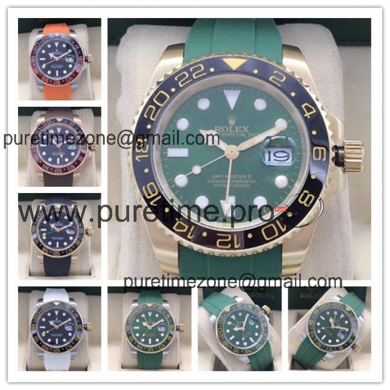 Replica GMT-Master II A21J Automatic Movement Mens Watch Green Dial Rubber Strap B E224