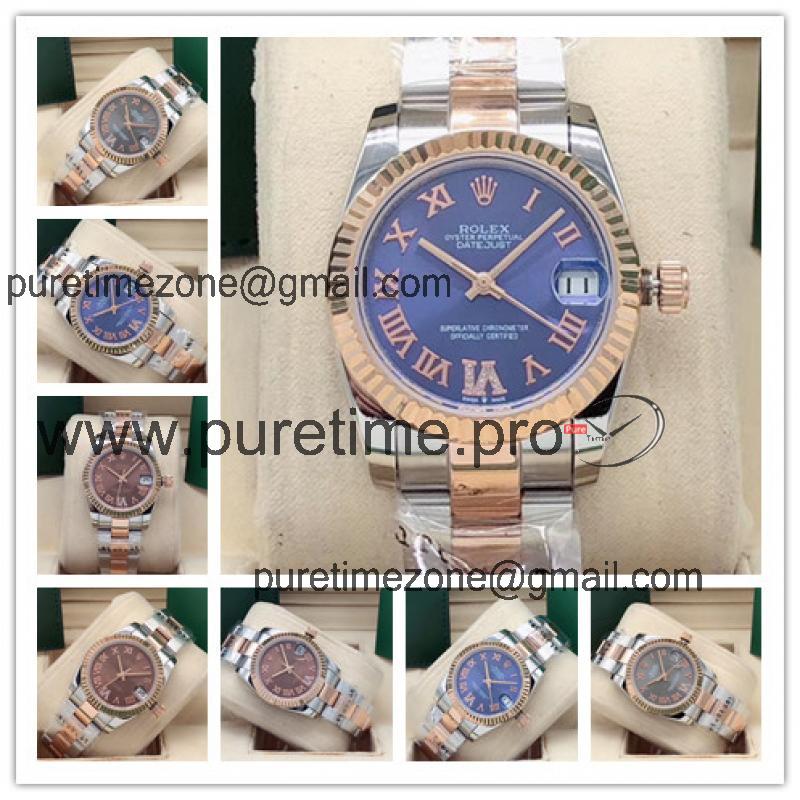 Replica Datejust A2813 Automatic Movement Womens Watch Blue Dial Oyster Bracelet Rose Gold B E239