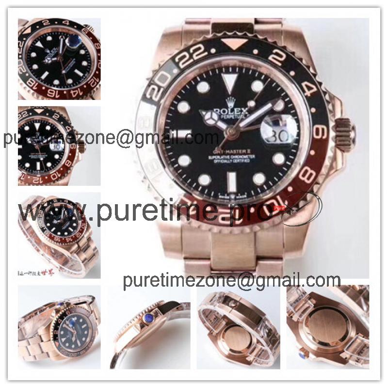 Replica Yacht-Master II A2813 Automatic Movement Mens Watch Black Dial Oyster Bracelet Rose Gold E244