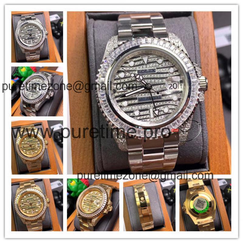 Replica GMT-Master A21j Automatic Movement Mens Watch Full Diamonds Dial Oyster Bracelet SS E273