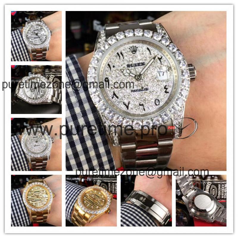 Replica GMT-Master A21j Automatic Movement Mens Watch Full Diamonds Oyster Bracelet SS E281