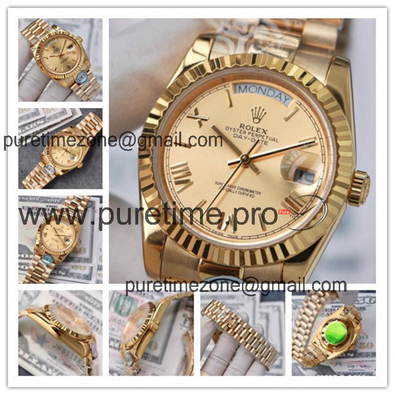 Replica Day-Date  A21j Automatic Movement Mens Watch Gold Dial Oyster Bracelet Yellow Gold E289