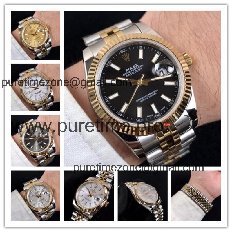 Replica Datejust A2836 Automatic Mens Watch Black Dial Jubilee Bracelet Two Tone Yellow Gold B E291