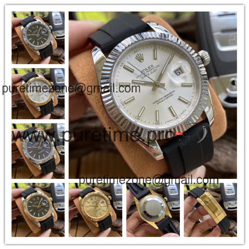 Replica Datejust A2836 Automatic Movement Mens Watch White Dial Rubber Strap E293