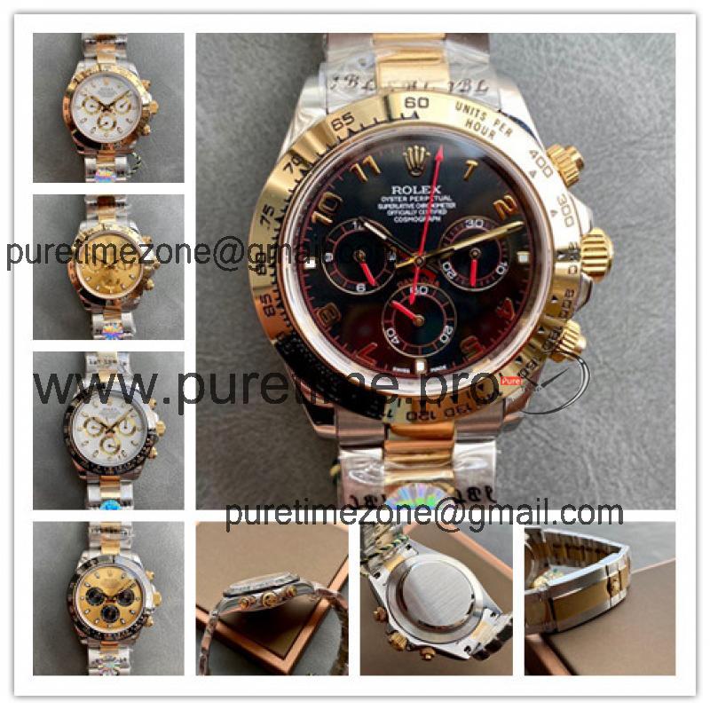 Replica Cosmograph Daytona A21j Automatic Movement Mens Watch Black Dial Two Tone Yellow Gold C E327