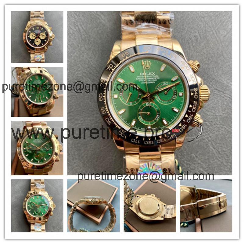 Replica Cosmograph Daytona A21j Automatic Movement Mens Watch Green Dial Oyster Bracelet Yellow Gold D E327