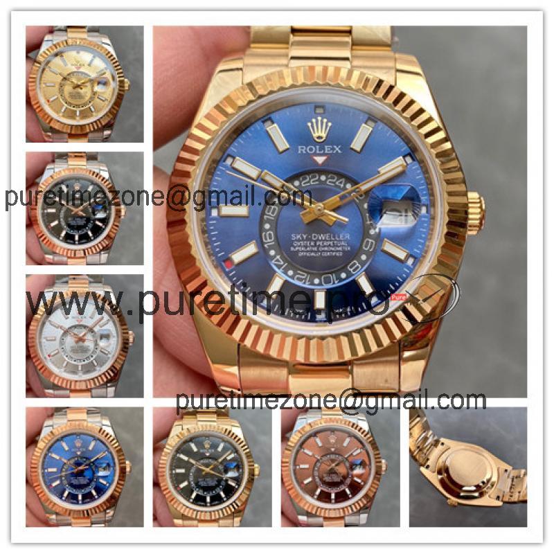 Replica Sky-Dweller 5833 Automatic Movement Mens Watch Blue Dial Oyster Bracelet Two Tone Yellow Gold C E334