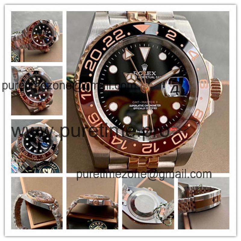 Replica GMT-Master II  A21J Automatic Mens Watch Black Dial  Jubilee Bracelet Two Tone Rose Gold E336