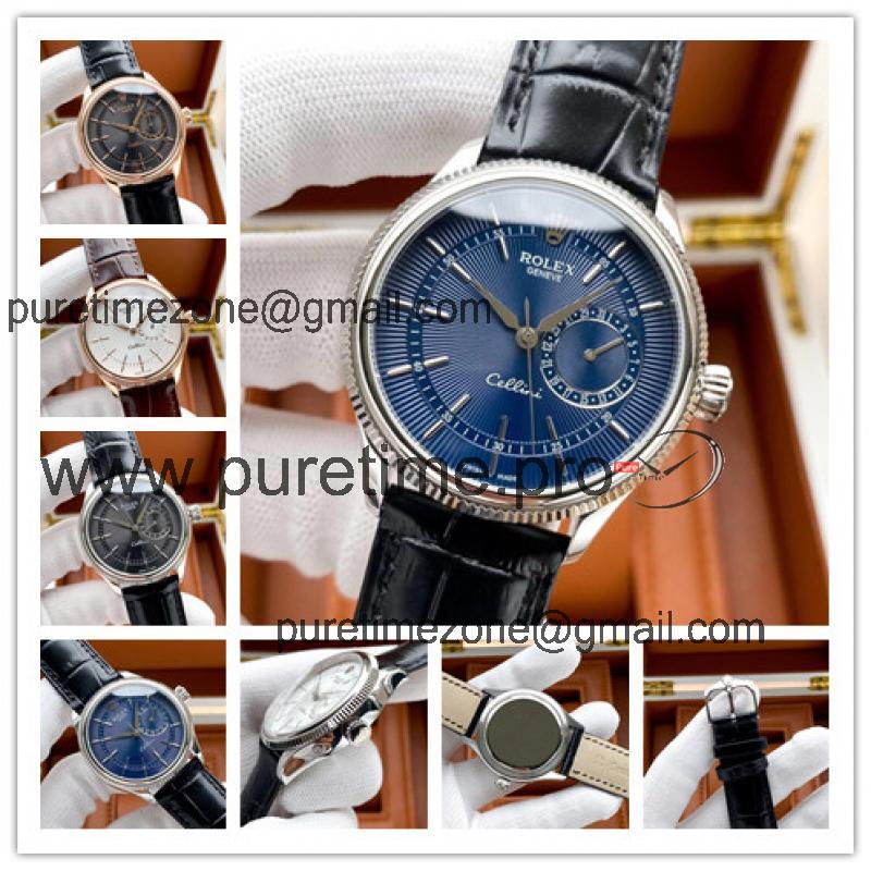 Replica Cellini A21J Automatic Movement Mens Watch Blue Dial Leather Strap E370