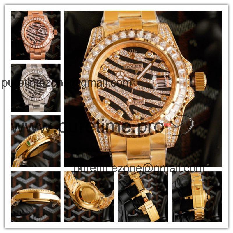 Replica Datejust A21J Automatic Movement Mens Watch Full Diamonds Dial Oyster Bracelet Yellow Gold E373