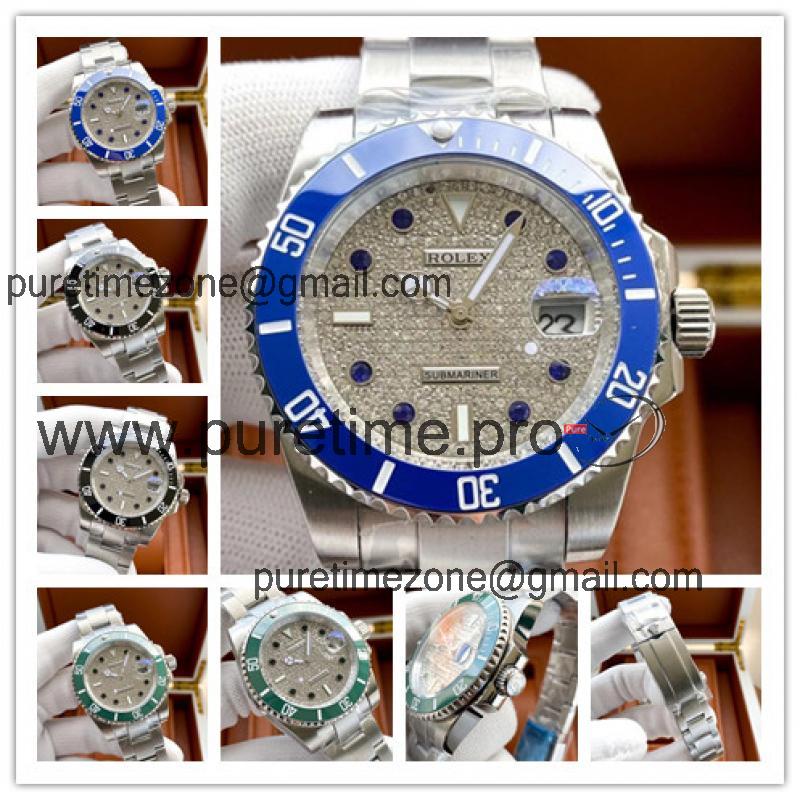 Replica Submariner A21J Automatic Movement Mens Watch Full Diamonds Dial Oyster Bracelet SS E378