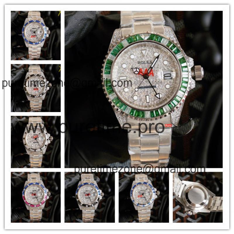 Replica GMT-Master II A21 Automatic Mens Watch Full Diamonds Dial Oyster Bracelet SS B E380