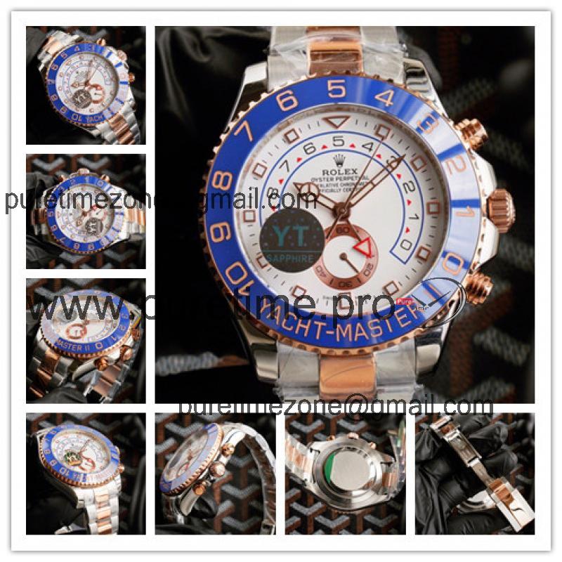 Replica Yacht-Master A21j Automatic Mens Watch White Dial Oyster Bracelet Two Tone Rose Gold E399