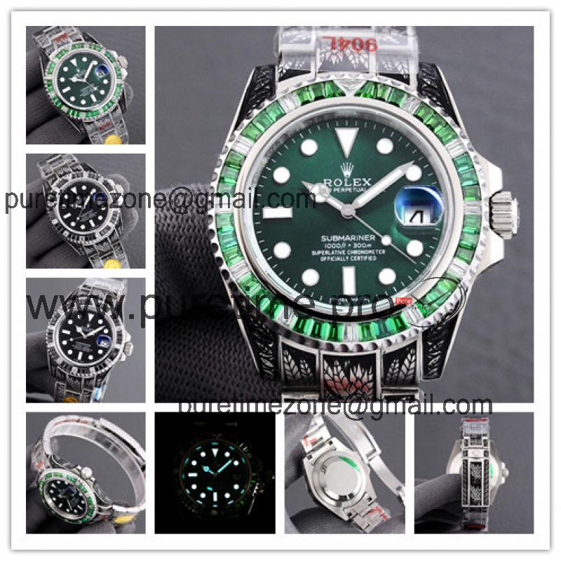 Replica Submariner A21J Automatic Movement Mens Watch Green Dial Vintage Engraving SS E403