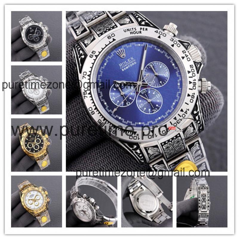 Replica Cosmograph Daytona A21J Automatic Mens Watch Blue Dial Vintage Engraving Bracelet B E404