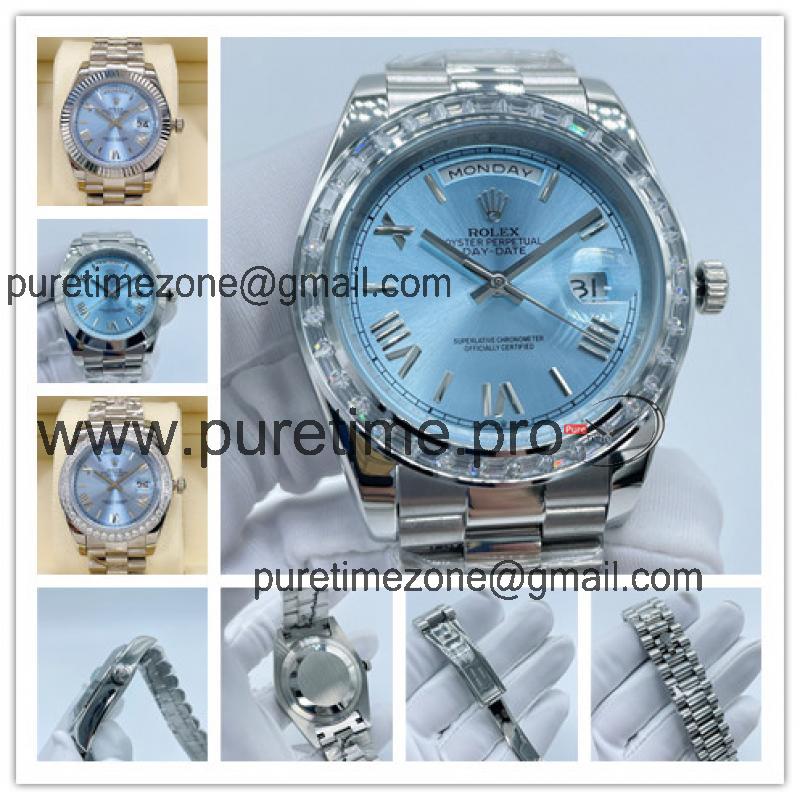 Replica Day-Date A2813 Automatic Movement Mens Watch Ice Blue Dial Oyster Bracelet SS E409