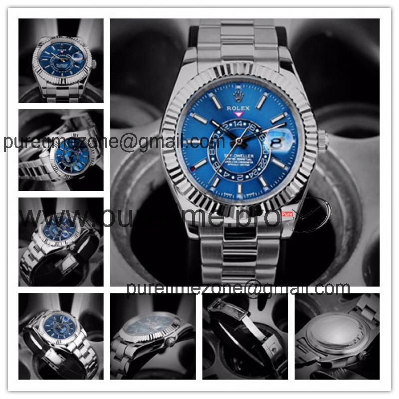 Replica Sky-Dweller A21J Automatic Movement Mens Watch Blue Dial Oyster Bracelet SS G02