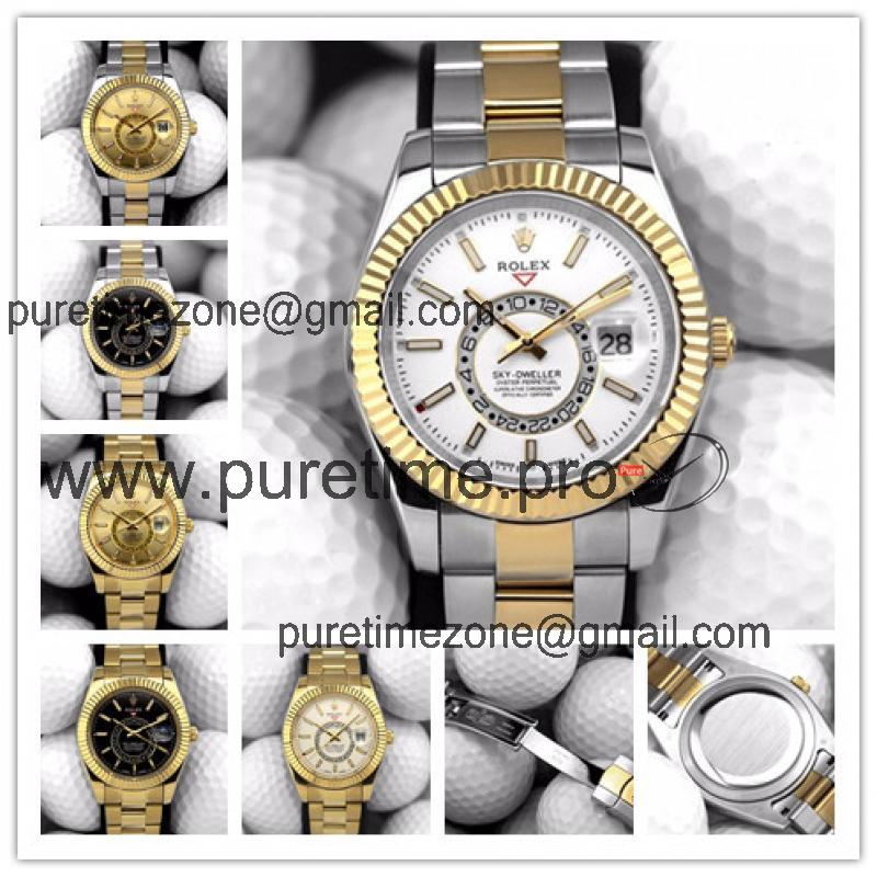 Replica Sky-Dweller A21J Automatic Movement Mens Watch White  Dial Oyster Bracelet Two Tone Yellow Gold B G03