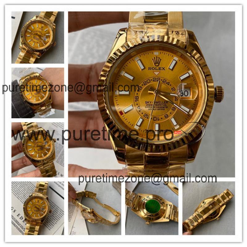 Replica Sky-Dweller A2813 Automatic Movement Mens Watch Gold Dial Oyster Bracelet Yellow Gold B246