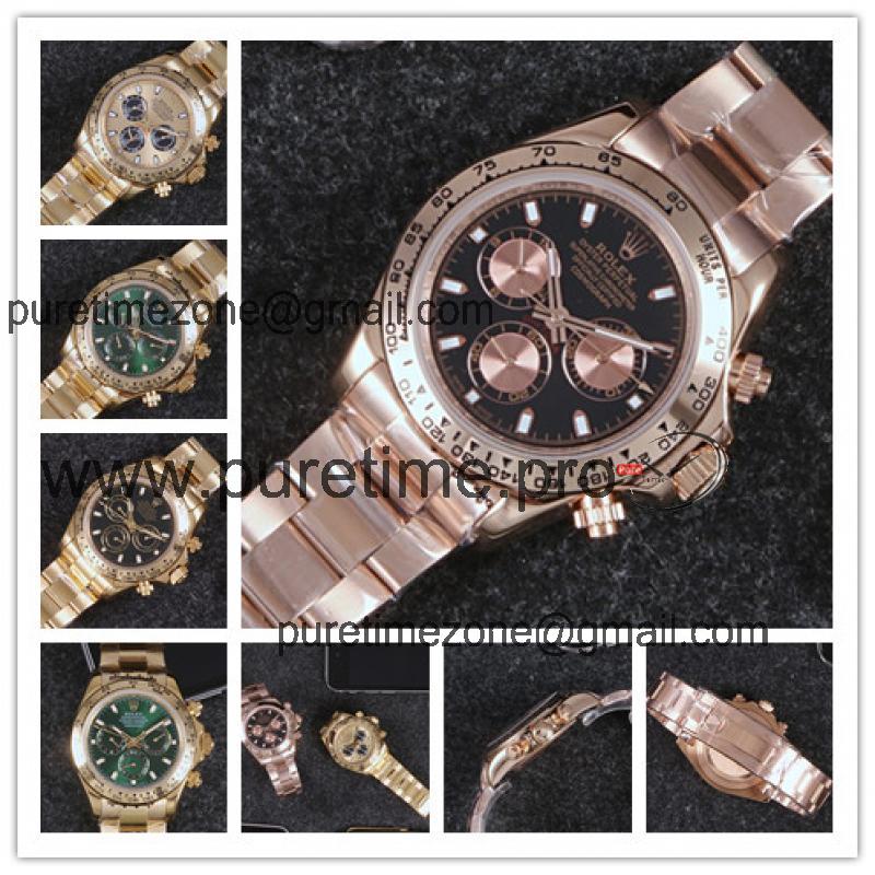 Replica Cosmograph Daytona A21J Automatic Mens Watch Black Dial Oyster Bracelet Rose Gold B B254