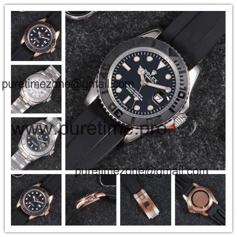 Replica Yacht-Master A21j Automatic Movement Mens Watch Black Dial Rubber Strap B255