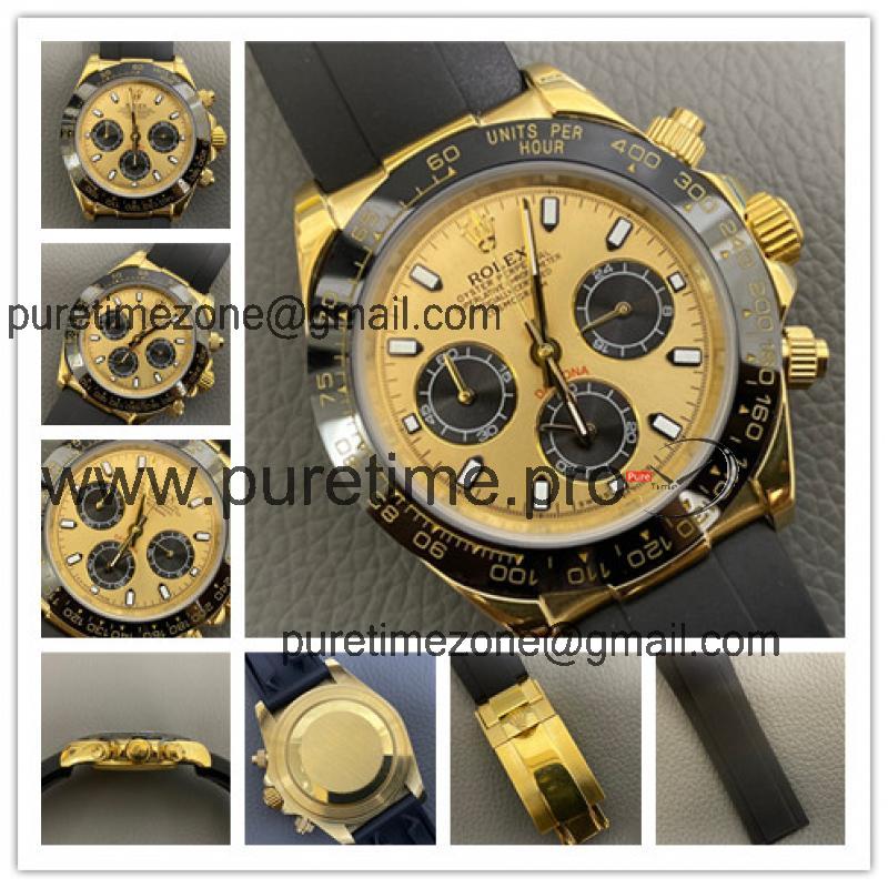 Replica Cosmograph Daytona Swiss Quartz Chronograph Mens Watch Gold Dial Rubber Strap B261