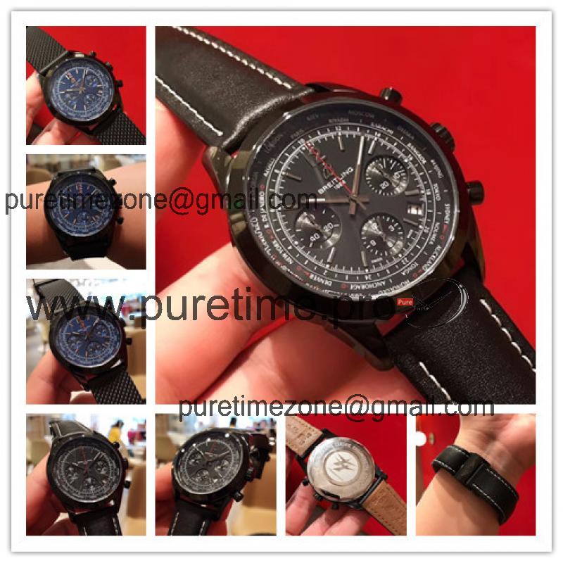 Replica Superocean Héritage Japan Quartz Chronograph Mens Watch Black Dial  Leather Strap C06