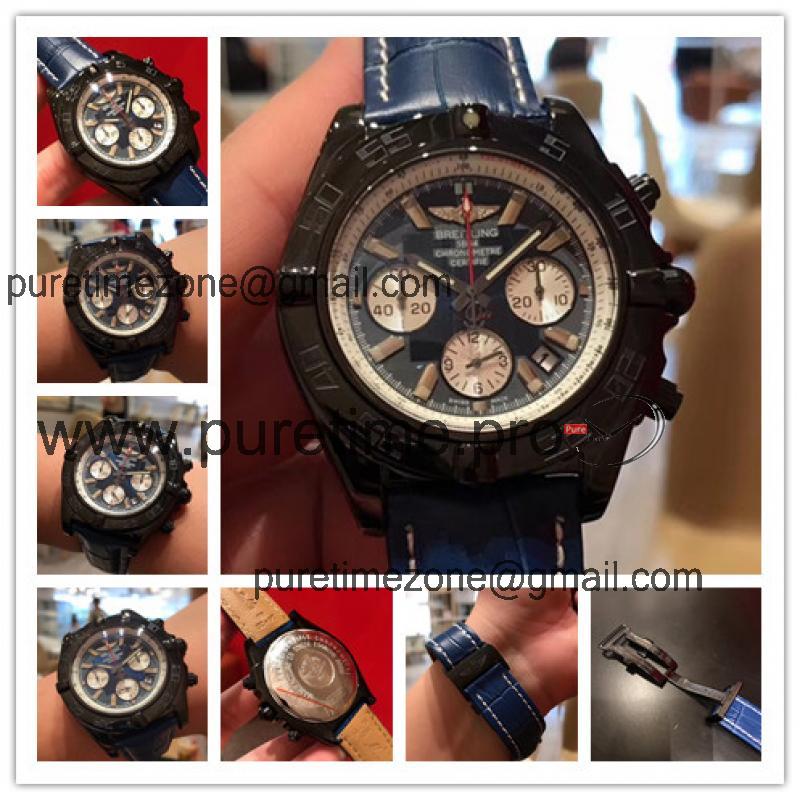 Replica Chronomat Japan Quartz Chronograph Mens Watch Blue Dial Leather Strap C07