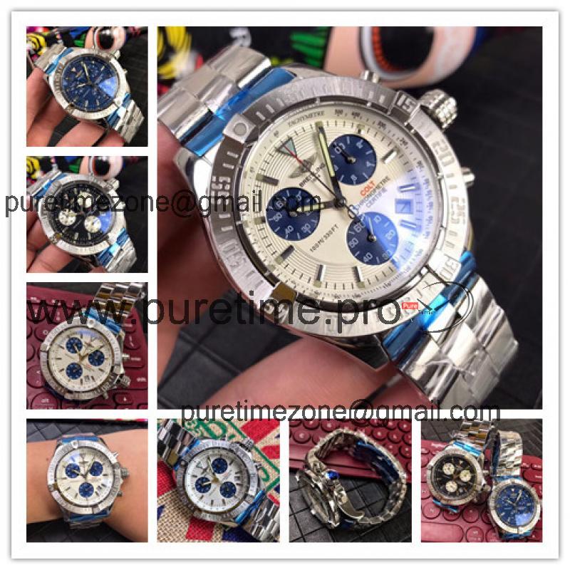 Replica Chronomat Japan Quartz Chronograph  Mens Watch White Dial Oyster Bracelet SS C09