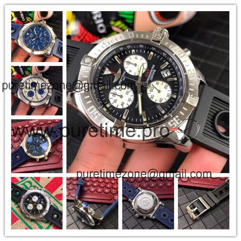 Replica Chronomat Japan Quartz Chronograph  Mens Watch Black Dial Rubber Strap C10