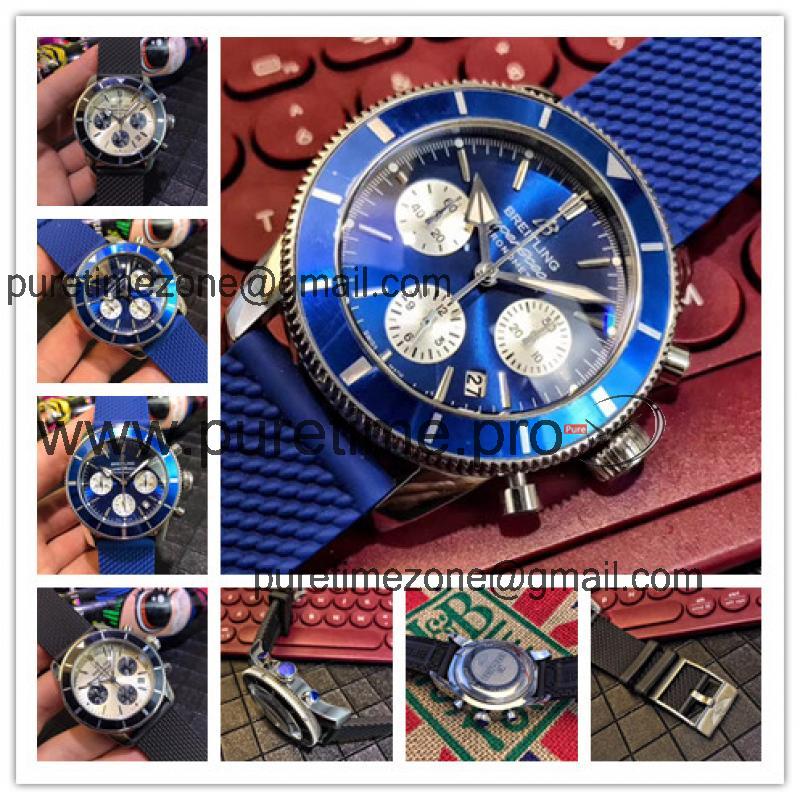 Replica Superocean Héritage Swiss Quartz Chronograph Mens Watch Blue Dial Rubber Strap C11