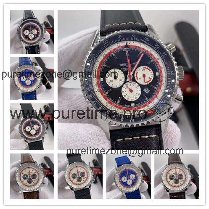 Replica Navitimer Japan Quartz Chronograph  Mens Watch Black Dial Leather Strap A C18