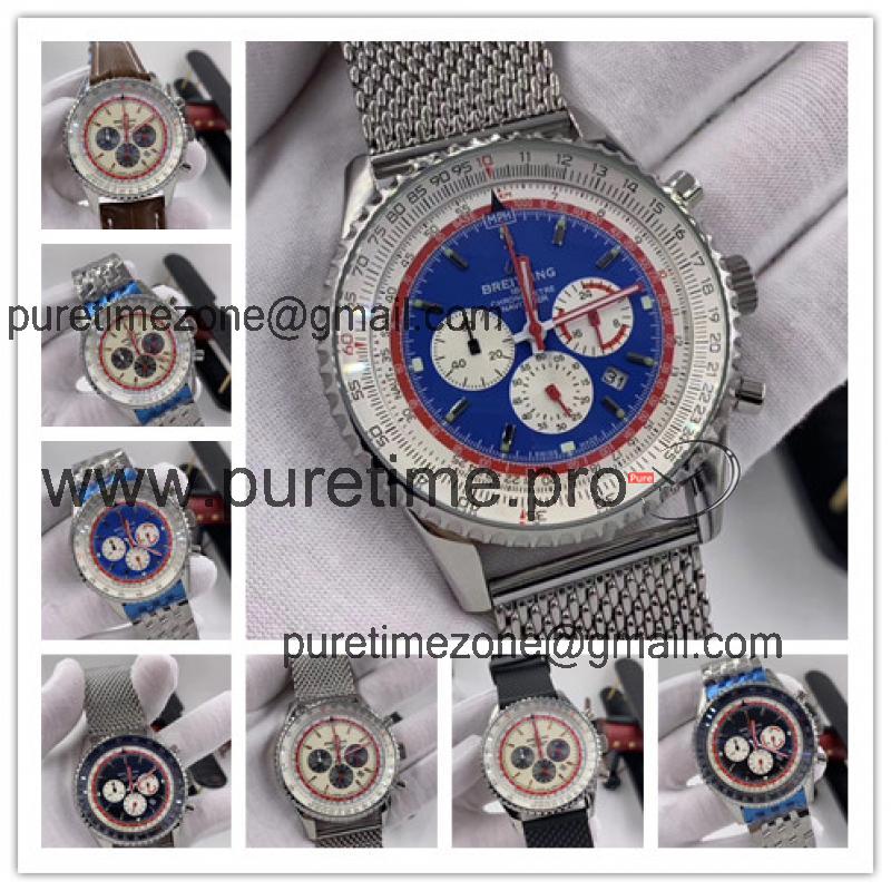 Replica Navitimer Japan Quartz Chronograph  Mens Watch Blue Dial Stainless Steel B C18