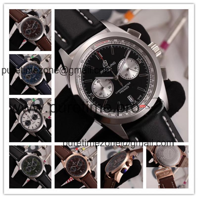 Replica Premier Japan VK Quartz Chronograph Mens Watch Black Dial Leather Strap C22