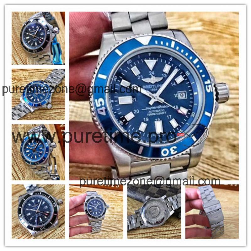 Replica Superocean A21j Automatic Movement Mens Watch Blue Dial Oyster Bracelet SS C30