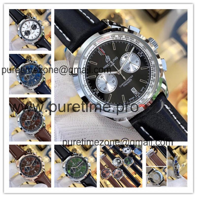 Replica Premier Japan Quartz Chronograph Mens Watch Black Dial Leather Strap C40