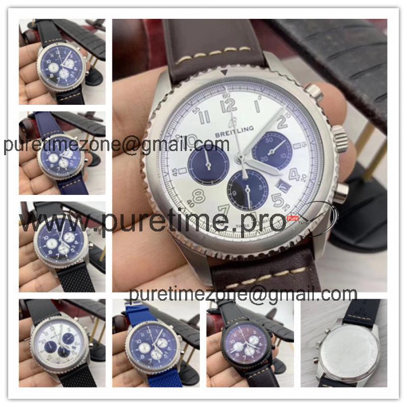 Replica Navitimer Japan VK Quartz Chronograph Mens Watch White Dial Leather Strap C42