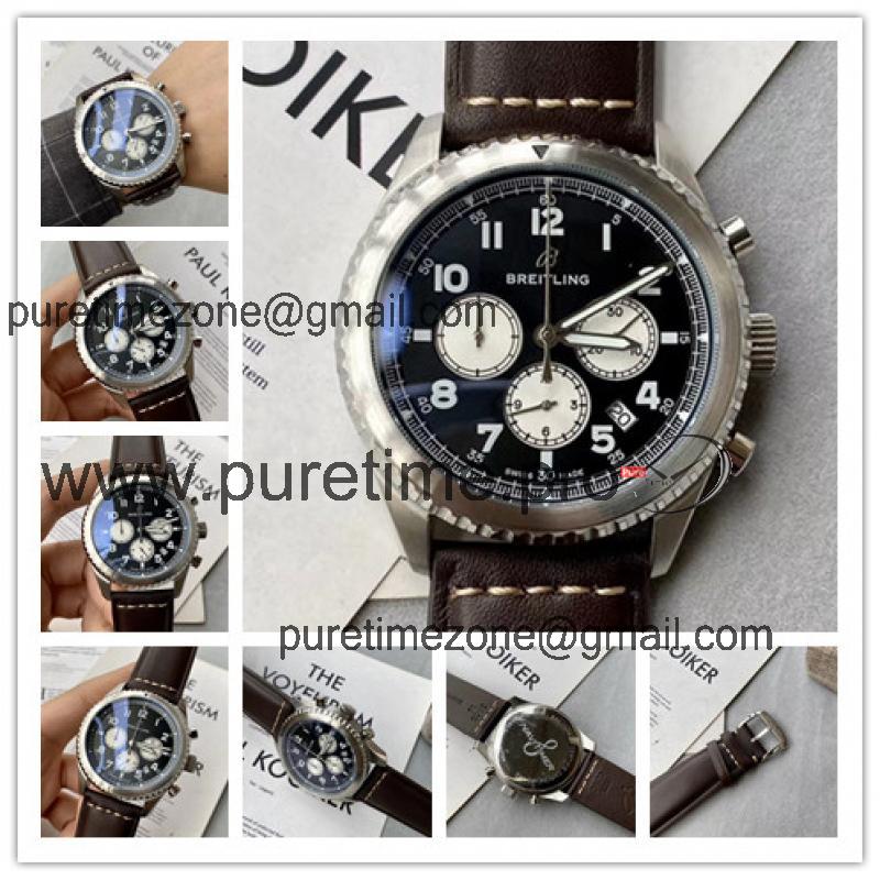 Replica Navitimer Japan Quartz Chronograph Mens Watch Black Dial Leather Strap C69