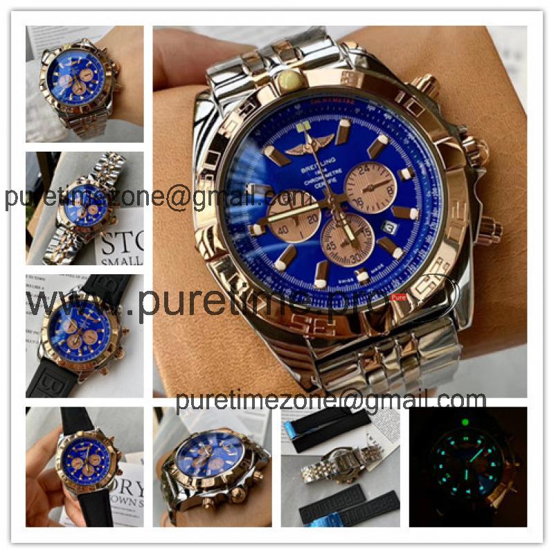 Replica Avenger Japan Quartz Chronograph Mens Watch Blue Dial Two Tone Rose Gold C84